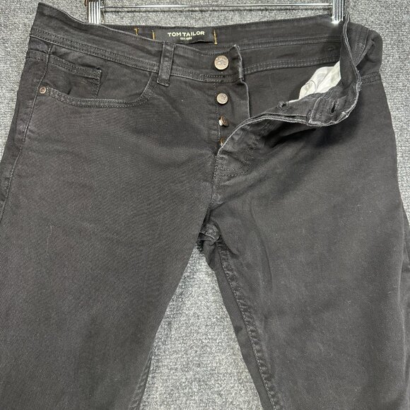 Tom Tailor Jeans Mens 34 Black Cotton Slim Stretch Pockets Button Fly - Picture 6 of 9